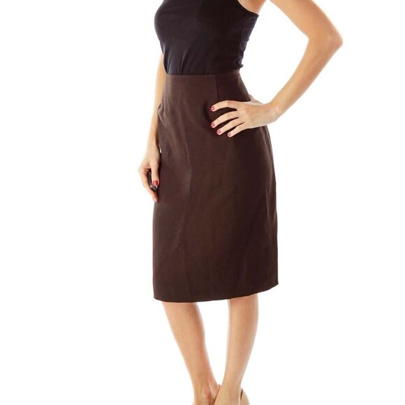 Linda Allard Ellen Tracy Brown Pencil Skirt - Picture 2 of 3